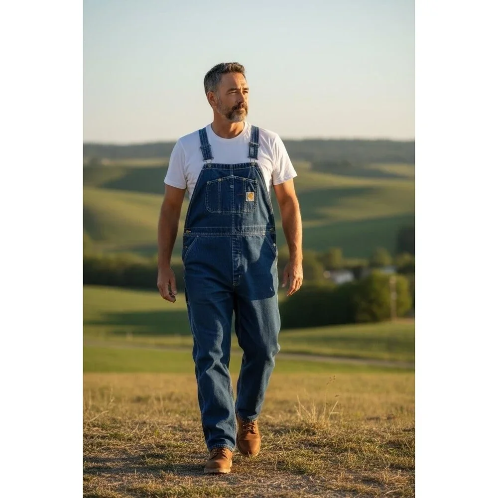 Carhartt Carpenter Overalls Mens 54x30 Blue Denim Bib Relaxed Fit Workwear